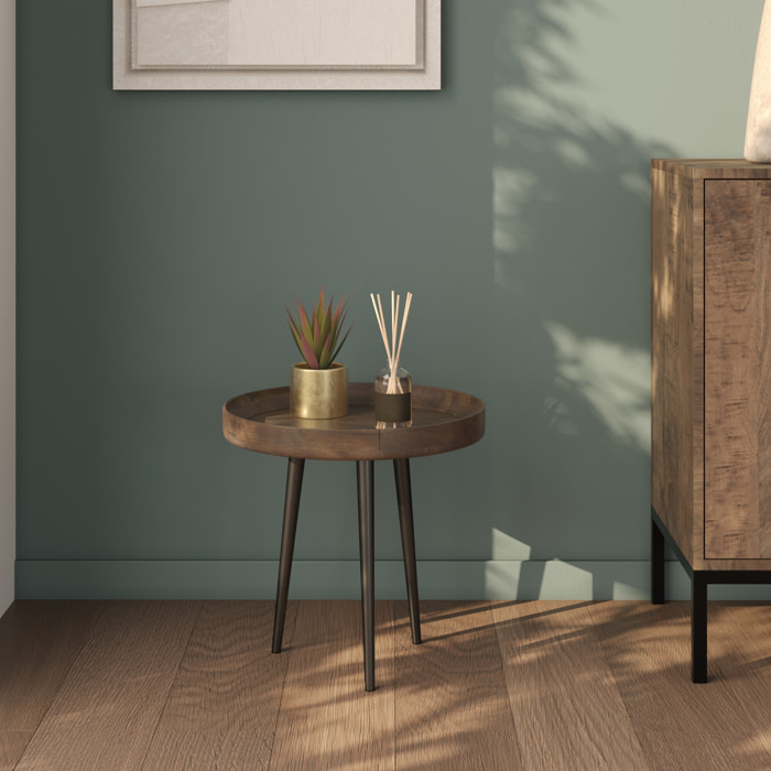 Table d'appoint ronde en bois de manguier foncé D40 cm - Palak