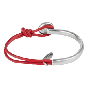 Pulsera cuero y plata Unic plata-rojo