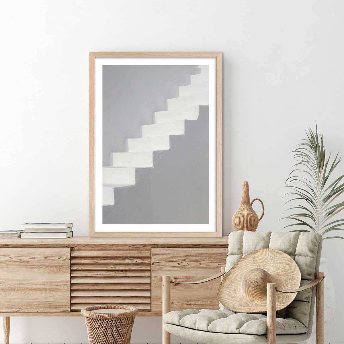 Poster milos stairs Affiche + cadre en bois - Chêne
