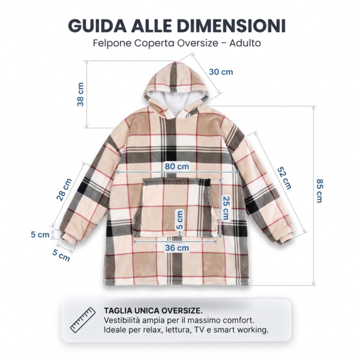Felpa coperta tartan in poliestere - Multicolore