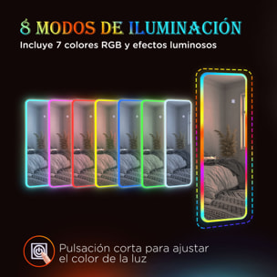 Espejo de Cuerpo Entero con Luces LED 120x40 cm Espejo Rectangular de Pared Ajustable con Iluminación de 7 Colores RGB y Función de Memoria para Dormitorio Vestidor