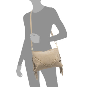 Bellegra Bolso de hombro Mujer. Piel auténtica Gamuza con detalles metálicos.