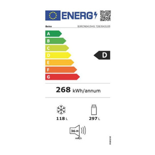Réfrigérateur combiné BEKO B3RCNE415HG