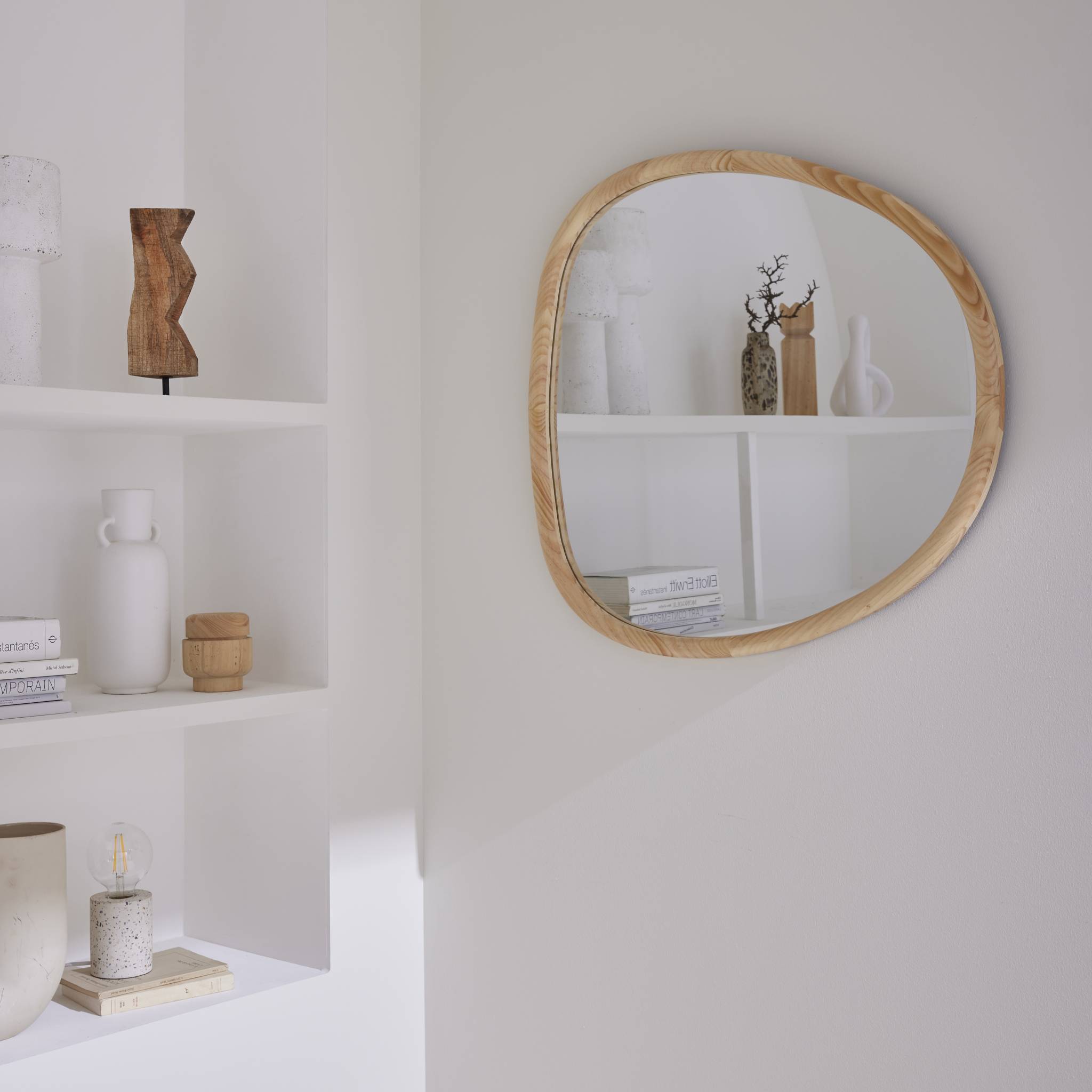 Miroir organique en bois de sapin 75cm couleur naturelle CHARLIE  L 75 x l 70 x E 3cm