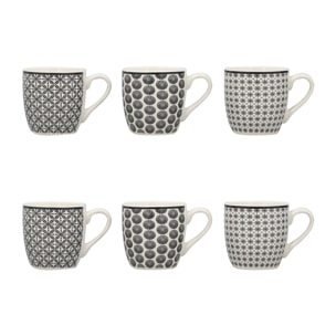 Lot de 6 tasses en porcelaine - 3 décors assortis 18cl GRAPHIK