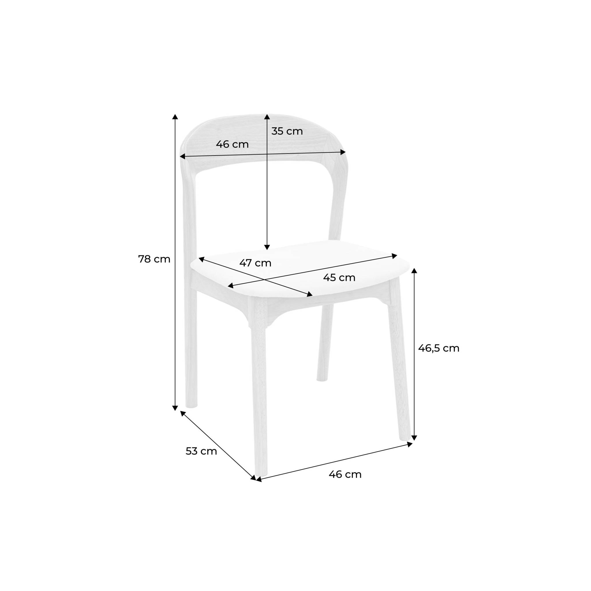 Lot de 2 chaises vintage bois d'hévéa naturel et tissu beige - L 46 x P 53 x H 78cm - Athena