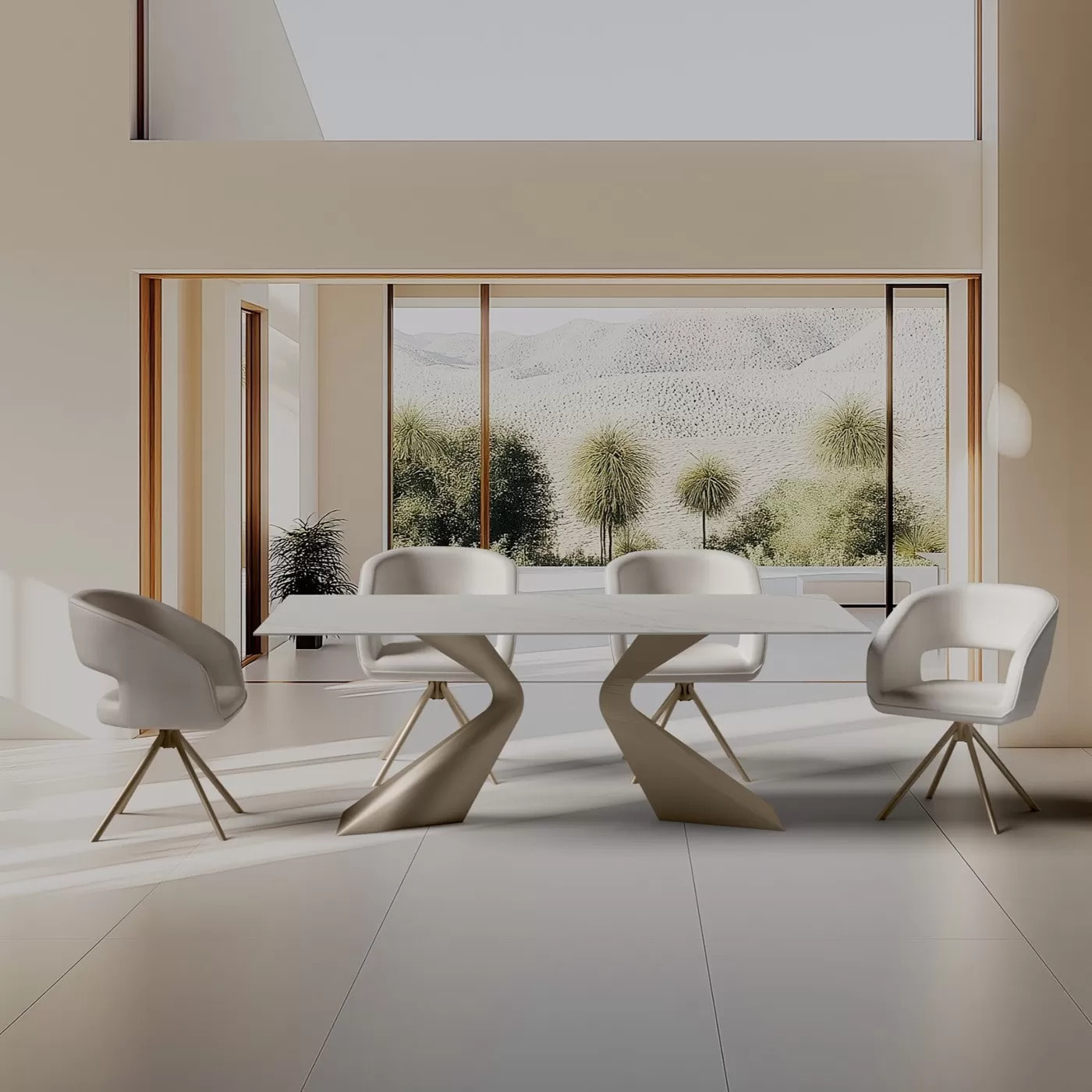 Table Gloria 200x100cm beige grès blanc Kare Design