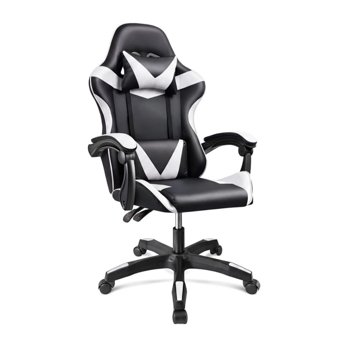 Silla gaming reclinable y con altura ajustable en negro y blanco 117-128 cm Viper Negro - Blanco