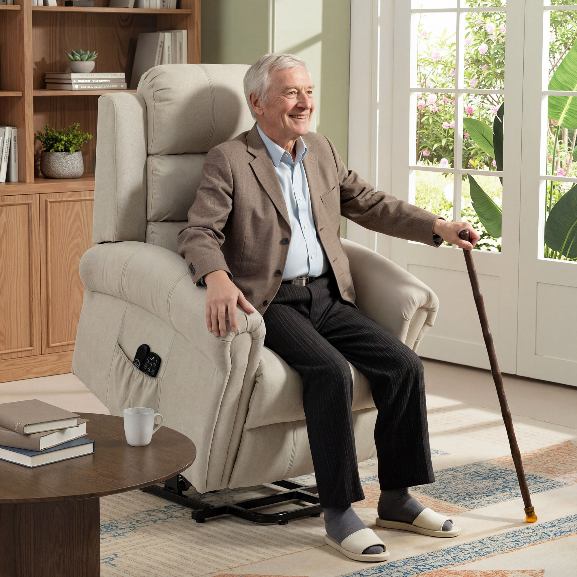 Fauteuil de massage fauteuil releveur électrique inclinaison réglable repose-pied ajustable lin beige