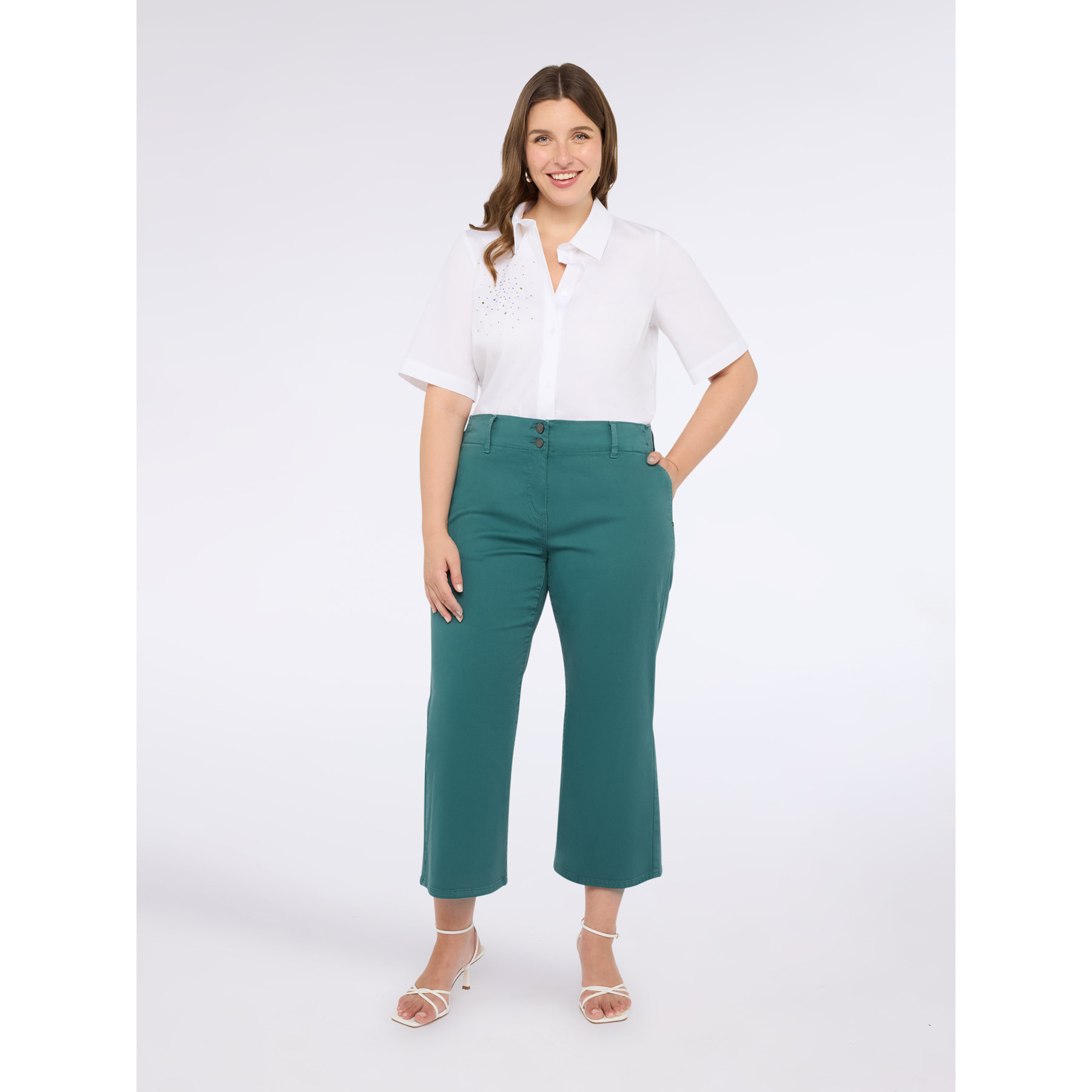 Fiorella Rubino - Pantaloni cropped in misto cotone - Verde