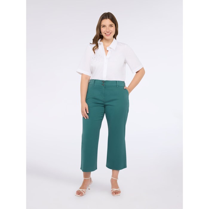 Fiorella Rubino - Pantaloni cropped in misto cotone - Verde