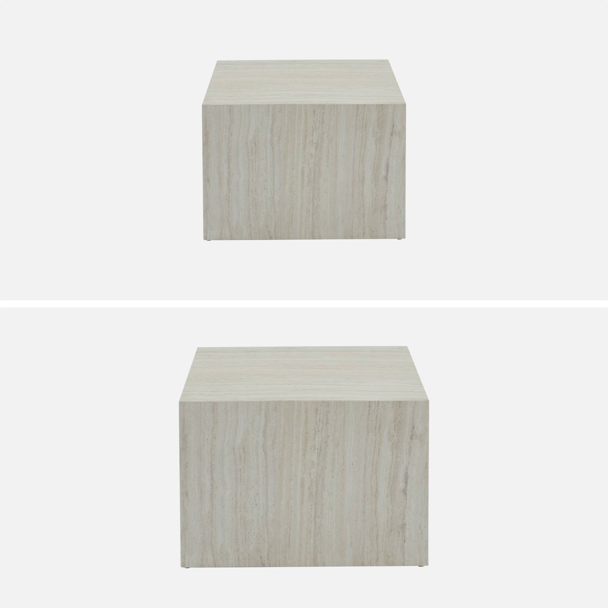 Lot de 2 tables basses effet marbre blanc cassé PAROS.  L 58 x l 58 x H 40cm / L 50 x l 50 x H 33cm