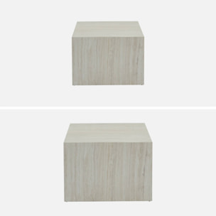 Lot de 2 tables basses effet marbre blanc cassé PAROS.  L 58 x l 58 x H 40cm / L 50 x l 50 x H 33cm