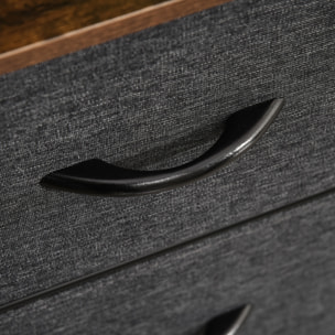 HOMCOM Cómoda Cajonera de Tela con 3 Cajones Plegables y 2 Estantes Estilo Industrial para Dormitorio Salón Pasillo 80x29x71 cm Marrón Rústico y Gris Oscuro