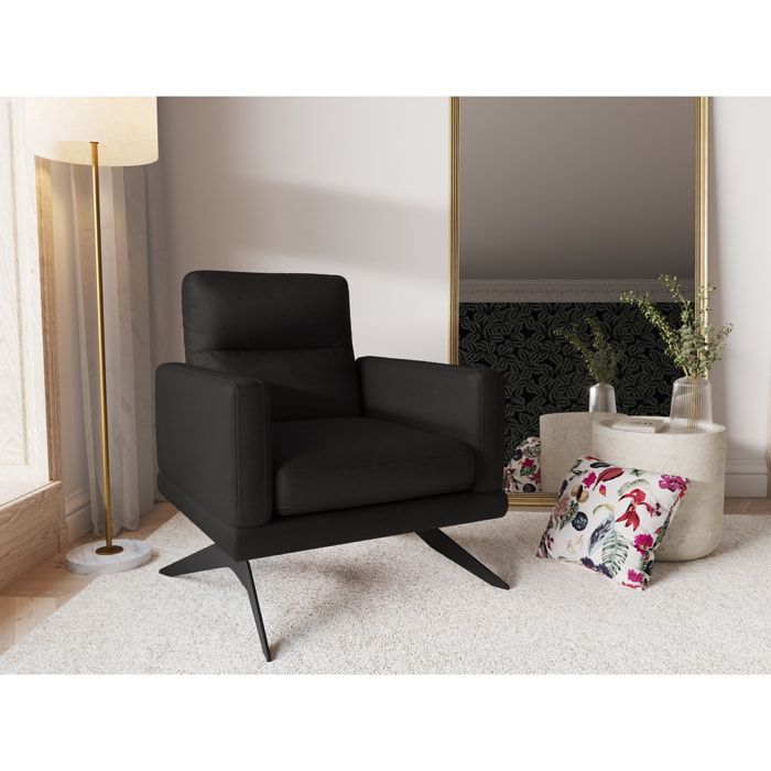 Fauteuil "Ange" en cuir véritable noir