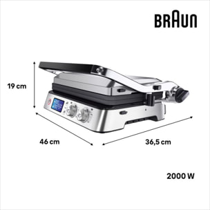 Grille-viande BRAUN CG9040 inox 2 zones e cuisson plaques movibles à poser, 37x23 cm