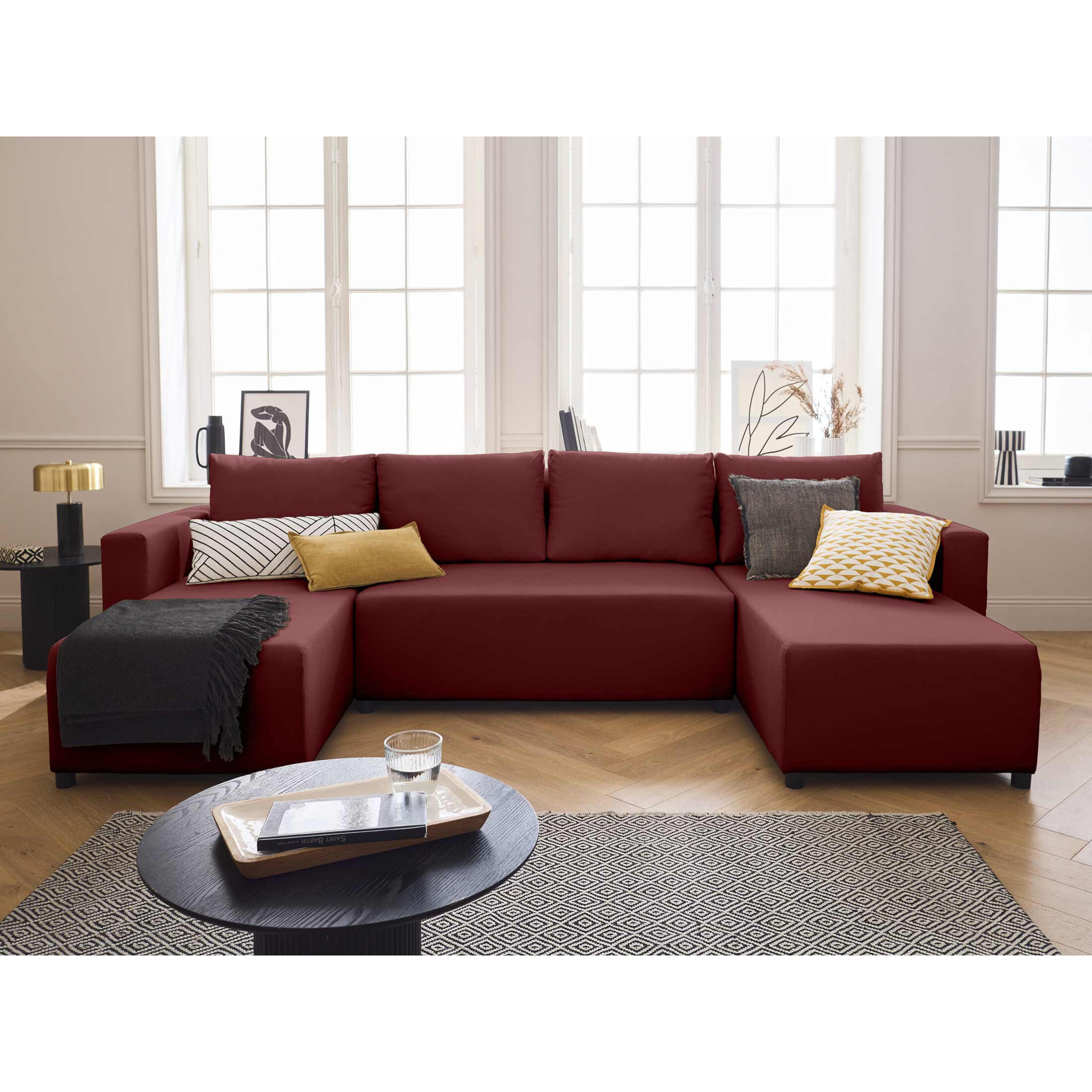 Regala - canapé panoramique - 7 places - convertible avec coffre - en tissu - Rouge