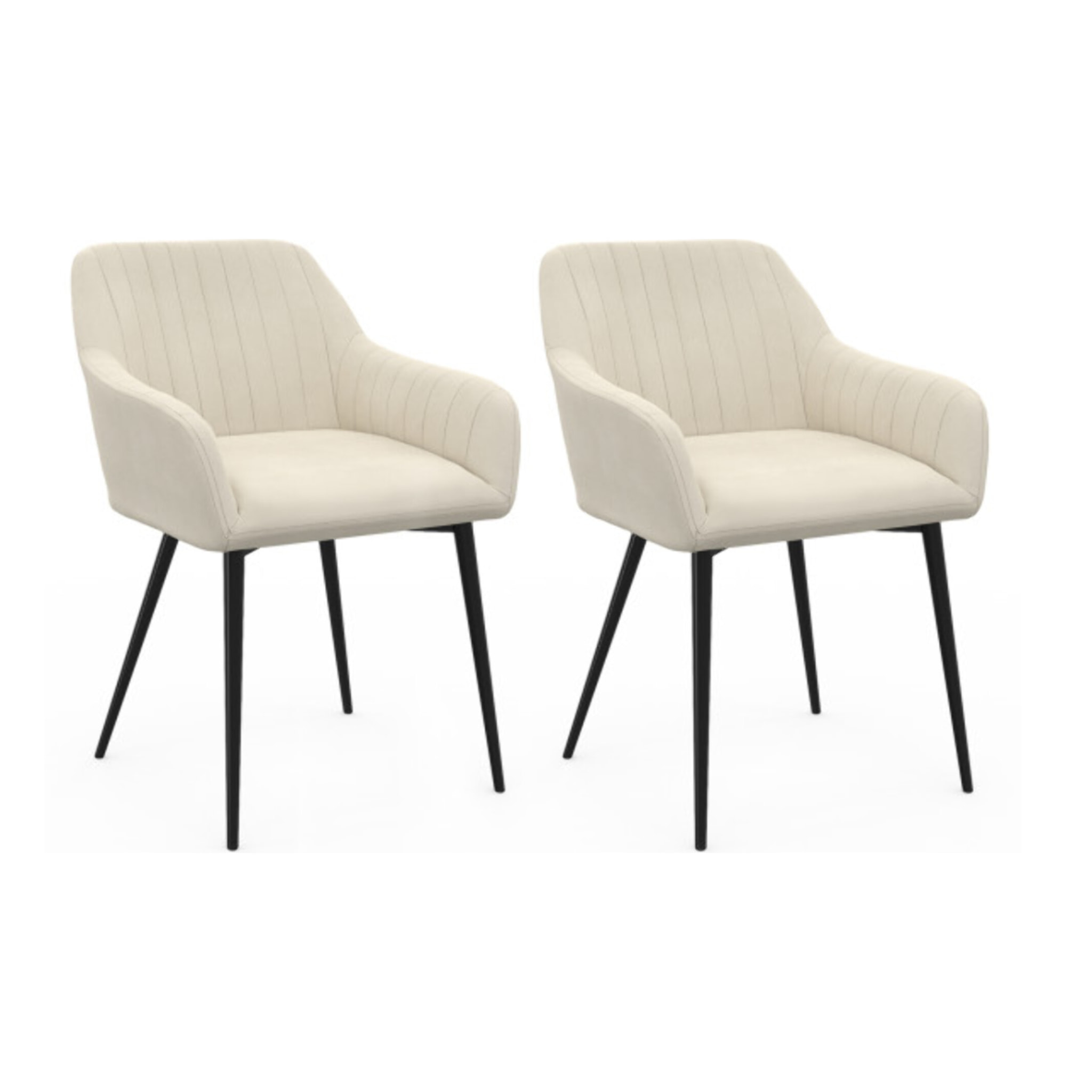 Chaises avec accoudoirs Ariana en velours et pieds métal - lot de 2 - Crème