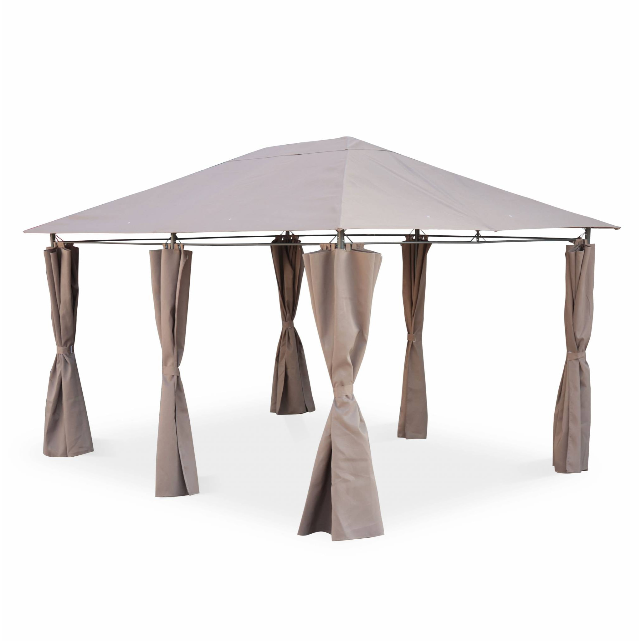 Tonnelle 3x4 m - Divio - Toile taupe - Pergola avec rideaux. tente de jardin. barnum. chapiteau. réception