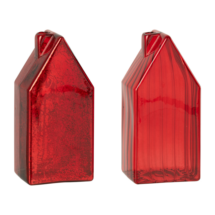 J-Line décoration Maison - verre - rouge - large - 2 pièces