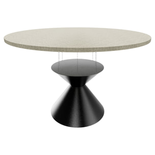 Graal Black - Tavolo Rotondo Ø120 cm Base a Doppio Cono Nero in Metallo e Top in Legno Grigio Testurizzato