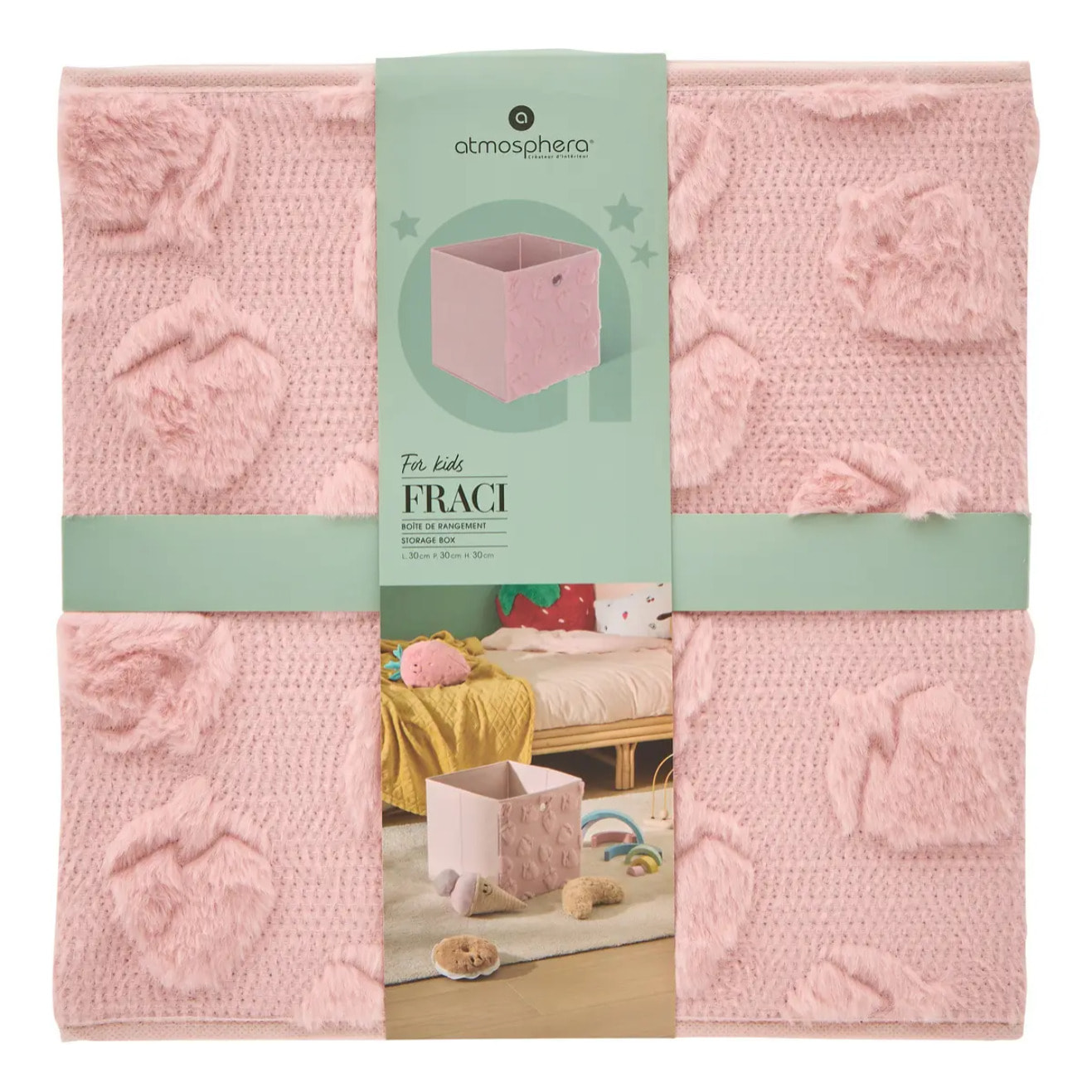 Panier de rangement Fraci 30x30cm Rose Motifs Fraises