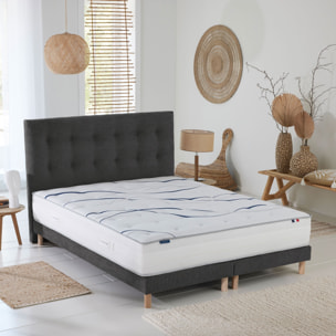 Ensemble matelas mémoire de forme ALTEA avec sommier et tête de lit, chenille bouclettes gris anthracite