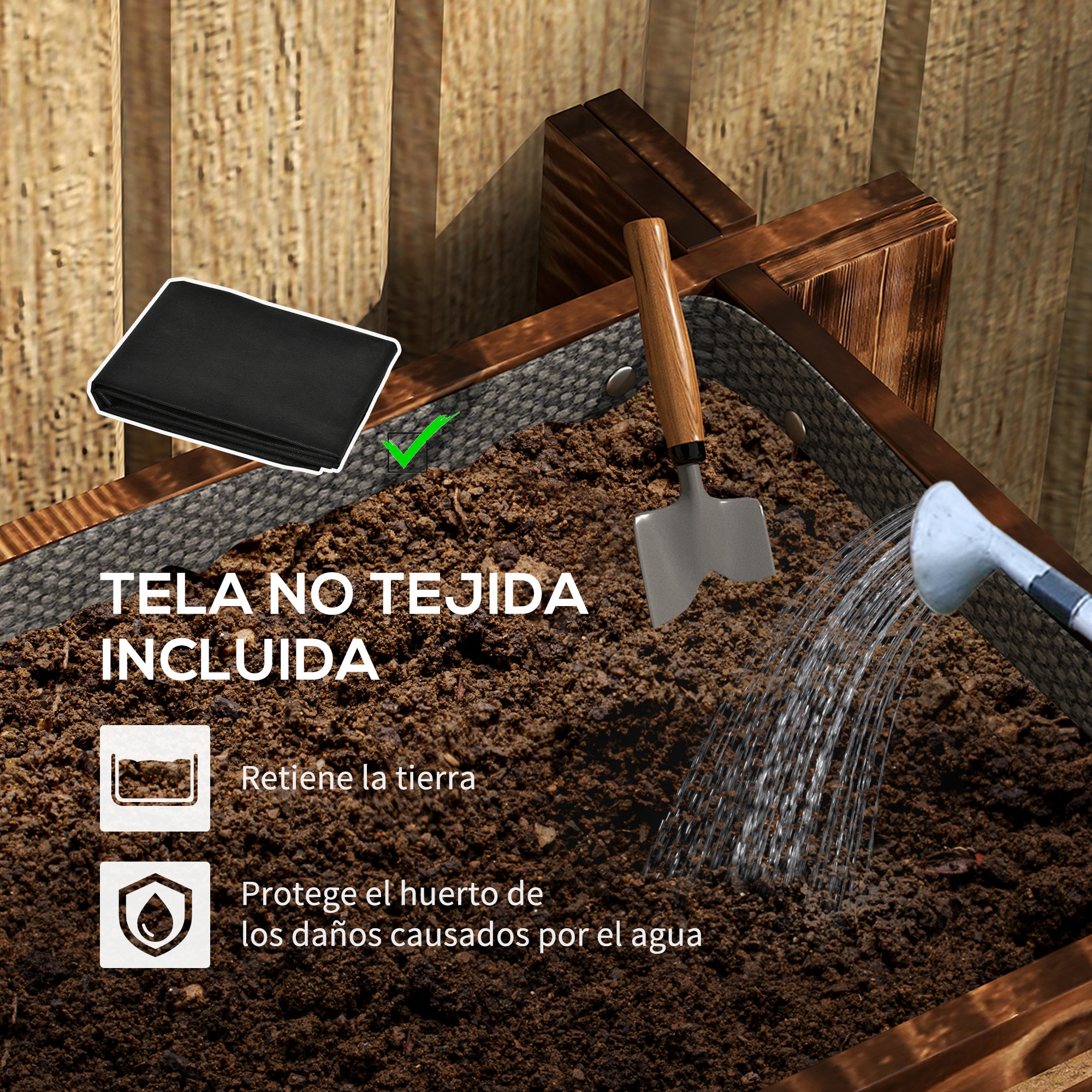 Jardinera de Madera Arriate de Jardín de 3 Niveles con Diseño de Escalera y Tela no Tejida Huerto Urbano para Cultivos Plantas Flores para Terraza Jardín 93x93x35 cm Carbonizado