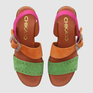 Sandalias de Serraje - Multi-Naranja - Tacón: 6 cm