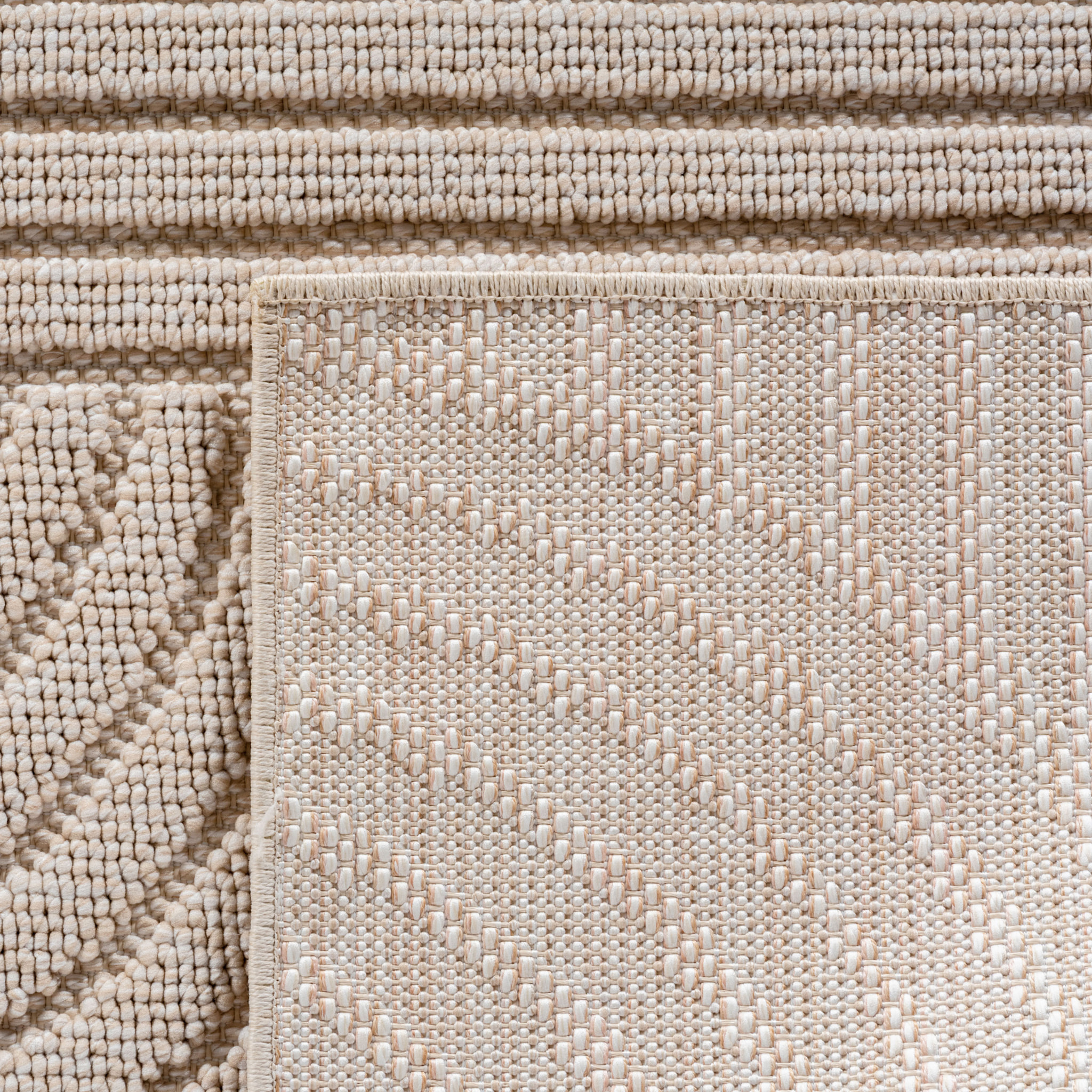 HELIX - Tapis moderne rond effet laine bouclé à motif géométrique en relief beige