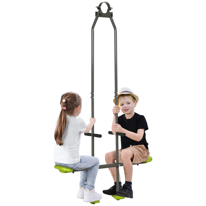 Balançoire agrès face à face enfant 3 à 6 ans - selles larges, guidon, repose-pied - gris vert