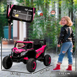 Coche Eléctrico para Niños 12V, Coche de Batería UTV con 2 Motores, Control Remoto 2,4G, Velocidad hasta 7 km/h, Sistema de Suspensión, Faros, USB, para Niños de +3 Años, Rosa