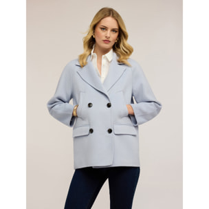 Motivi - Cappotto doppiopetto in misto lana double - Azzurro