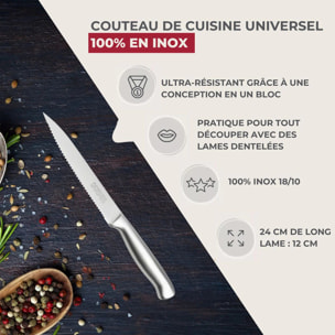 Couteau de cuisine professionnel 24 cm lame crantée Nirosta Star