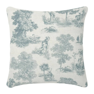 Housse de coussin lin & coton 165 g/m² imprimé bleu Poesie givre
