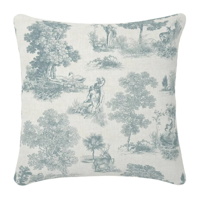 Housse de coussin lin & coton 165 g/m² imprimé bleu Poesie givre