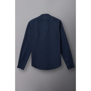 Camicia Uomo Coreano Slim Popeline Stretch Unito Blu