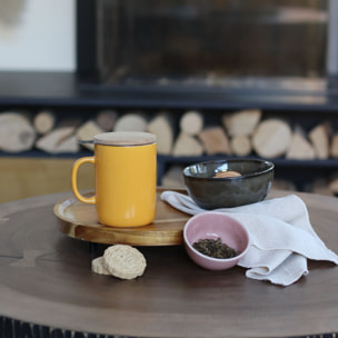 Tisanière en grès jaune avec couvercle en bois 350ml ANNA