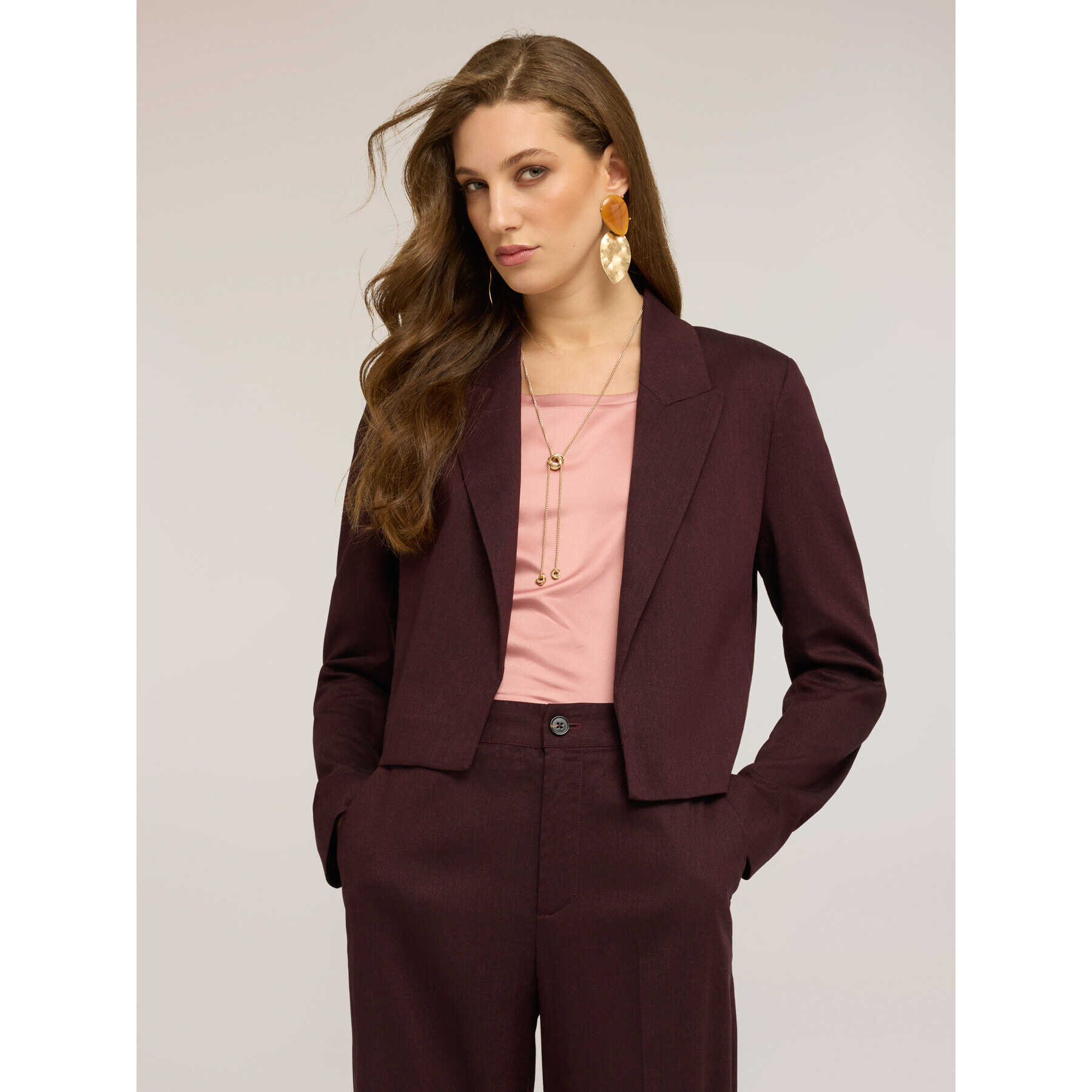 Motivi - Chaqueta corta mezcla de lino - Burgundy