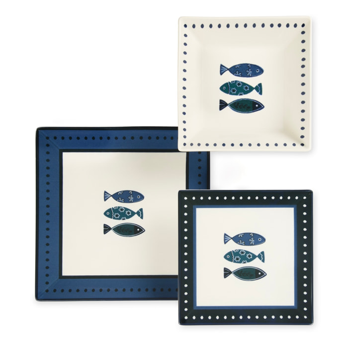 Servizio Piatti 18 Pezzi Quadrati Excelsa – Ocean, Ceramica Blu