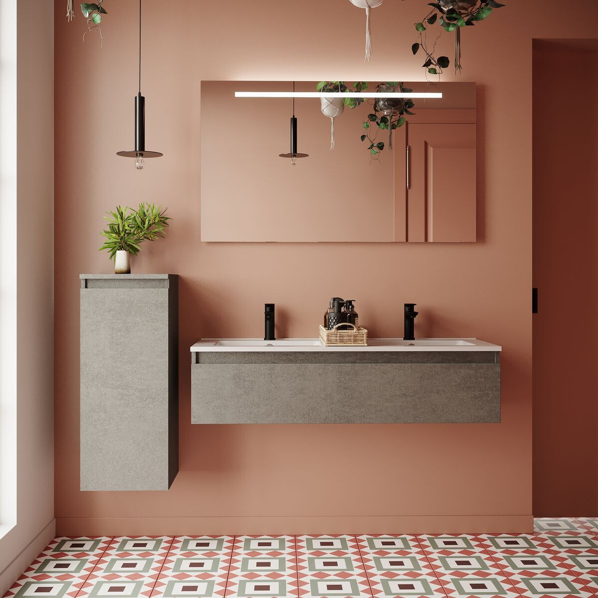 Ensemble double vasque 1 tiroir + miroir - HUDSON