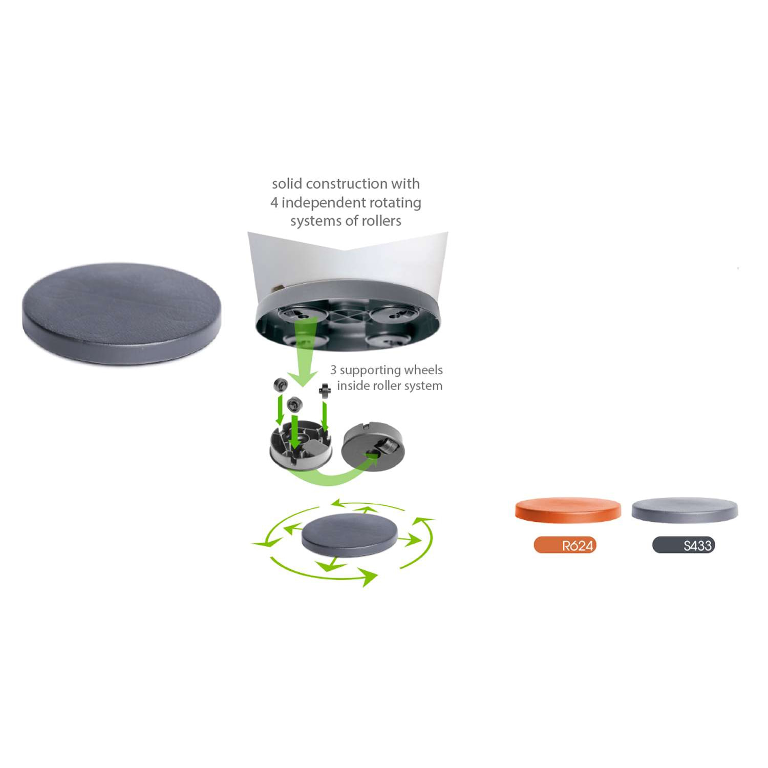 Plataforma movil para macetas prosperplast de plastico redonda con 4 ruedas 39 x 39 x 4,5 cm en color antracita