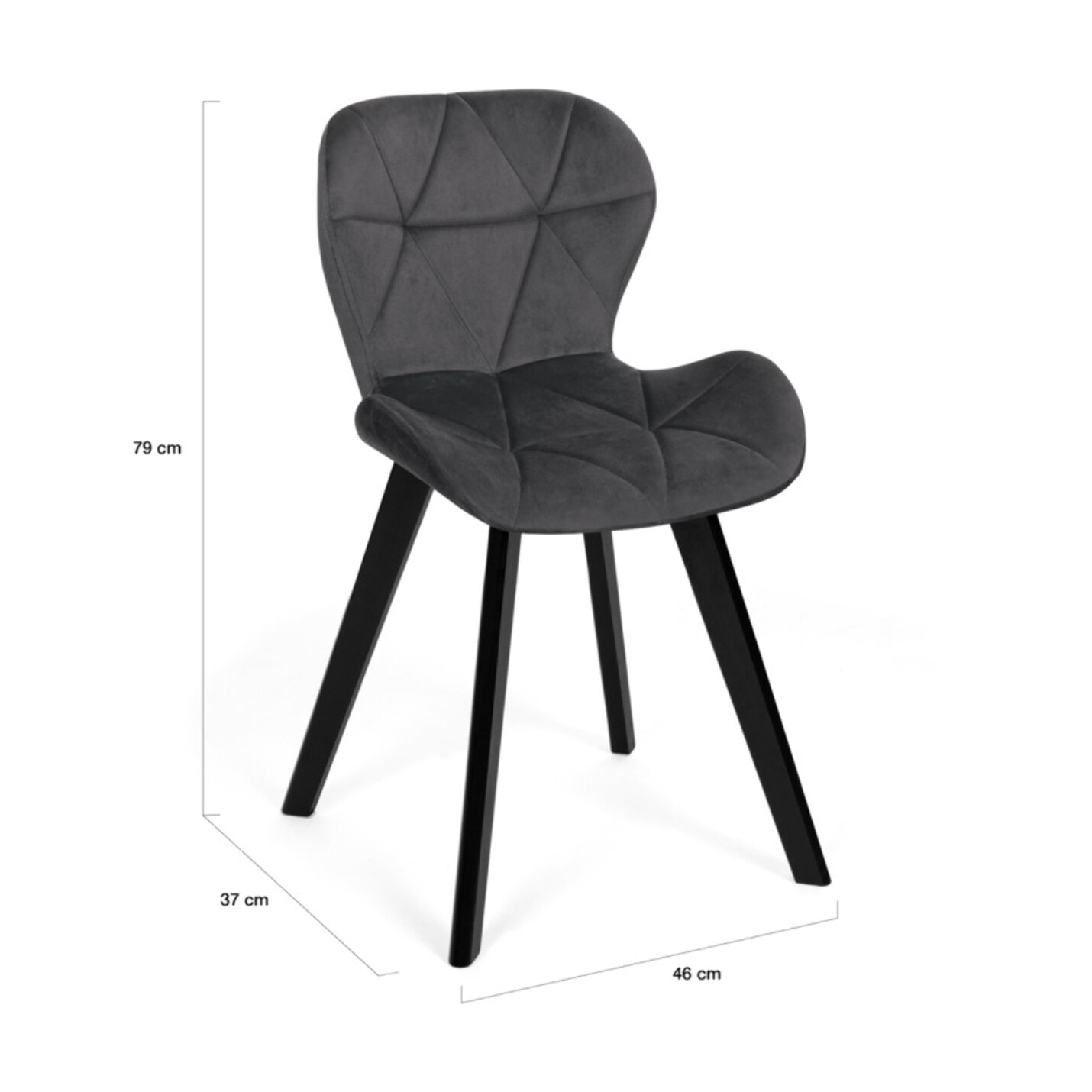 Chaises Daisy en velours gris et pieds noirs - lot de 2