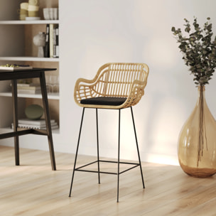 Chaise de bar en rotin naturel et pieds en métal noir 71 cm - Chiloe