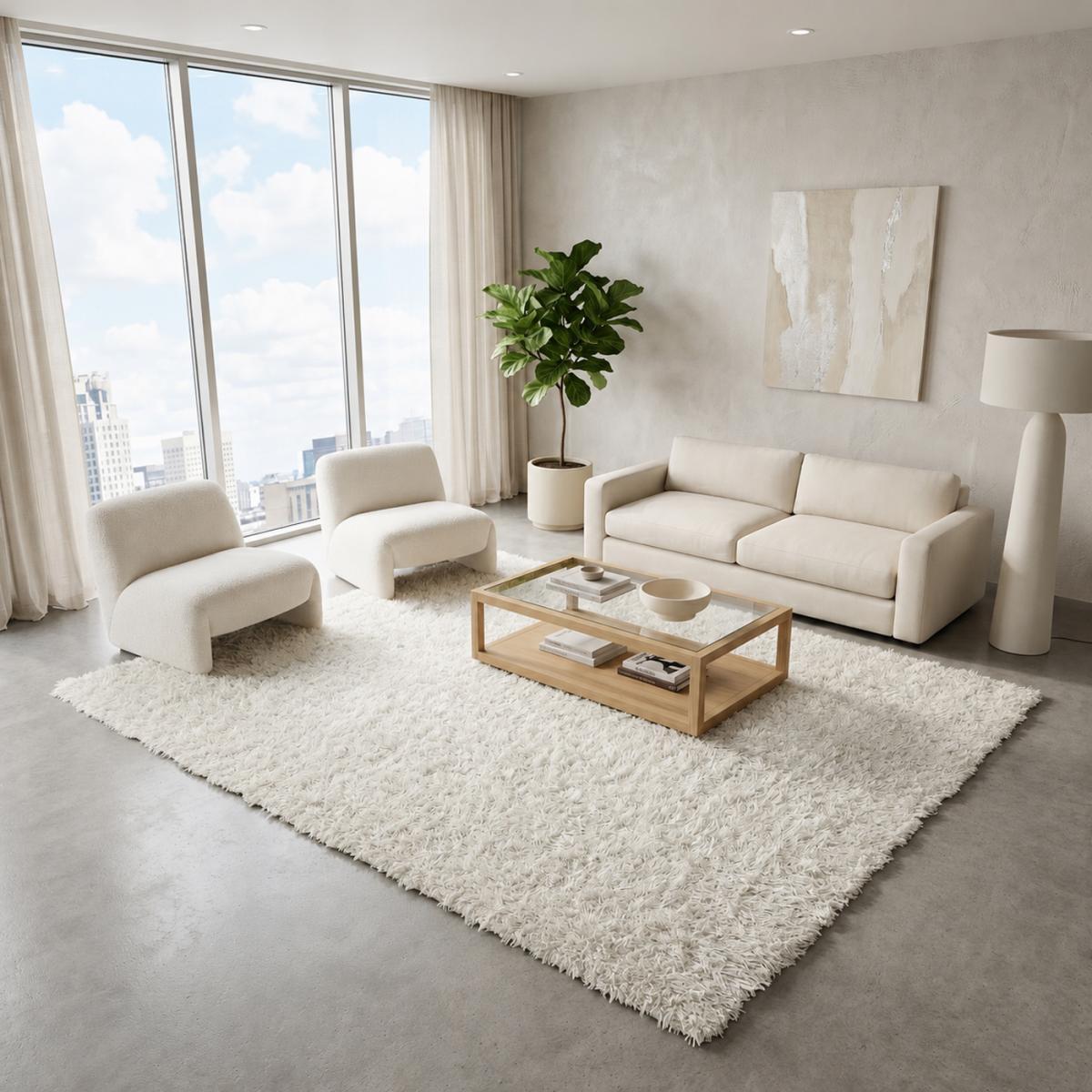 Tapis shaggy fait main motif uni DEHA