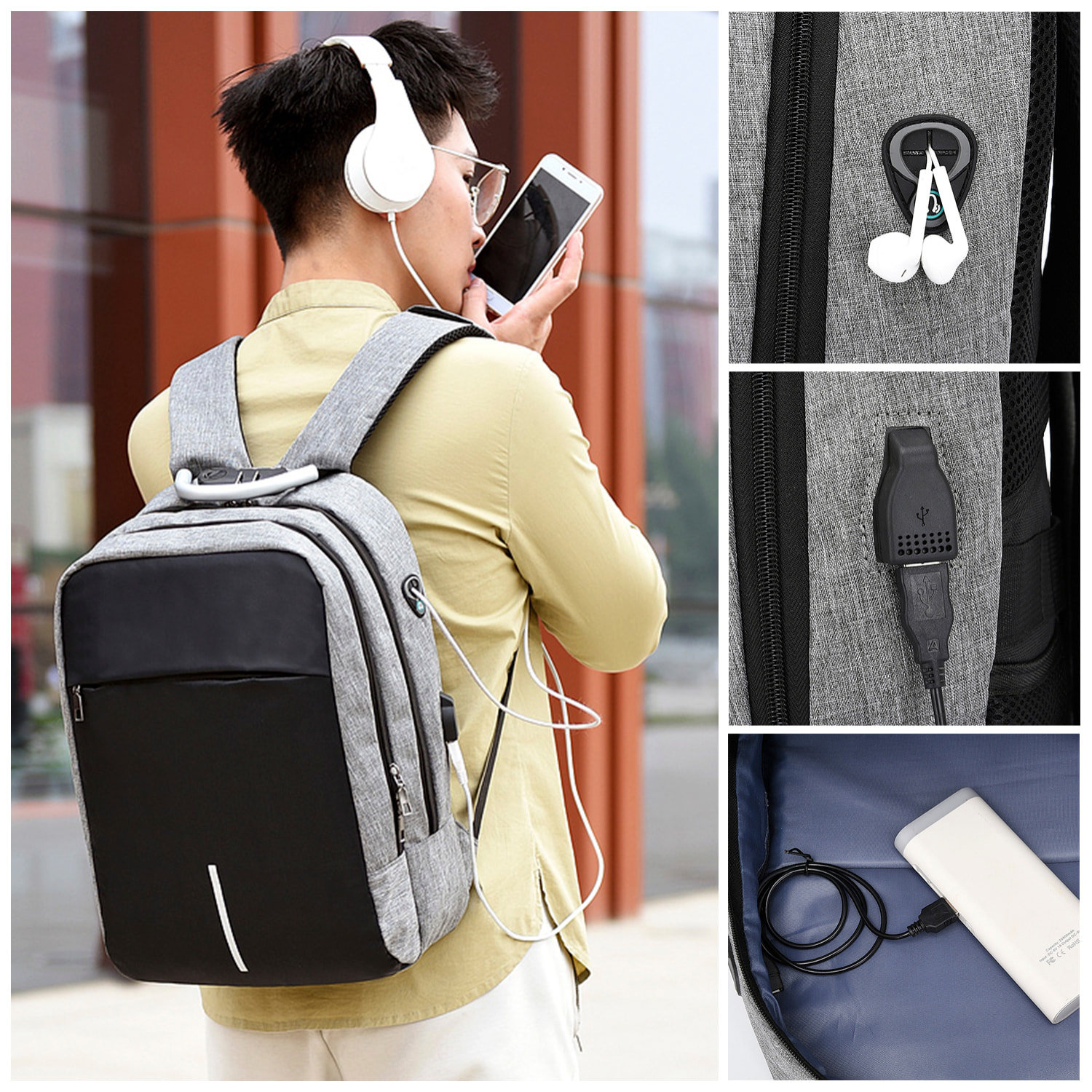 DAM Mochila multi compartimento, porta Laptop 13,3". Capa impermeable. Bloqueo de cremalleras. Toma USB externa. 29x16x43 Cm. Color: Rojo