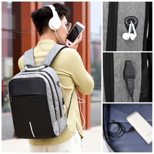 DAM Mochila multi compartimento, porta Laptop 13,3". Capa impermeable. Bloqueo de cremalleras. Toma USB externa. 29x16x43 Cm. Color: Rojo