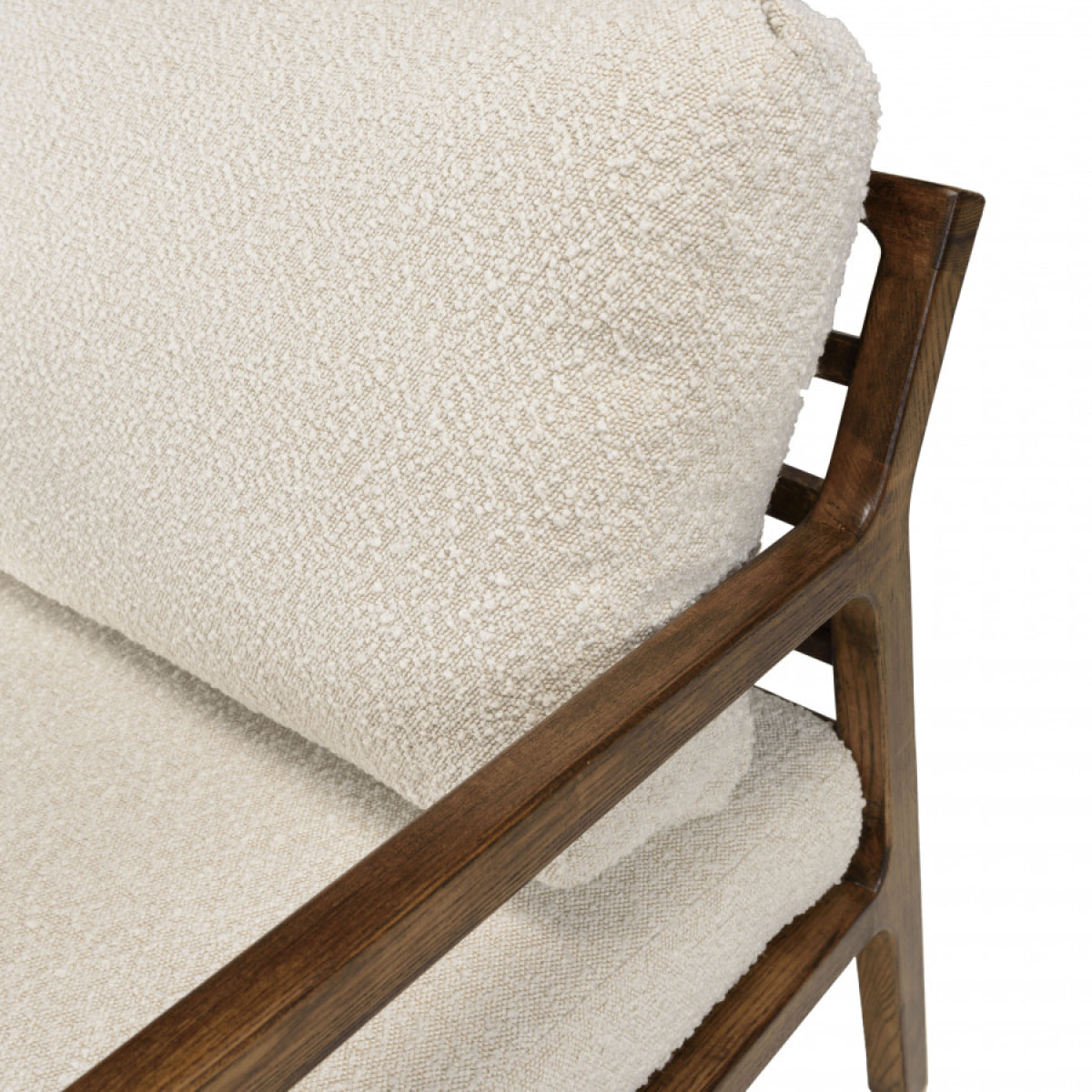 GASTON - Fauteuil en tissu écru, structure et accoudoirs en bois