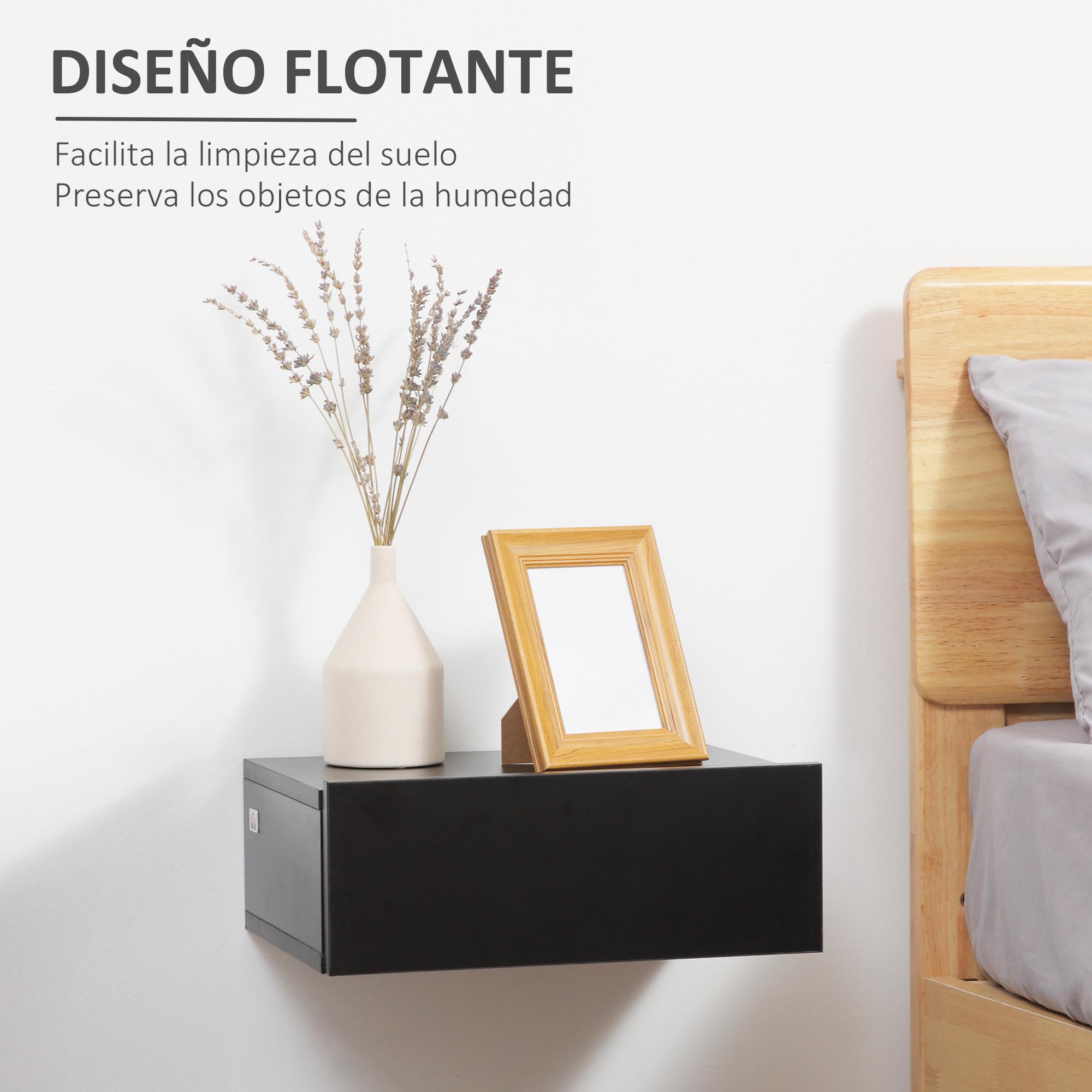 Set de 2 Mesitas de Noche Flotantes Mesillas de Noche con 1 Cajón Estilo Moderno para Dormitorio 40x30x15 cm Negro