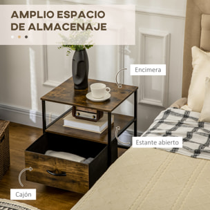 Mesita de Noche con 1 Cajón de Tela Plegable y Estante Abierto 45x40x50,5 cm